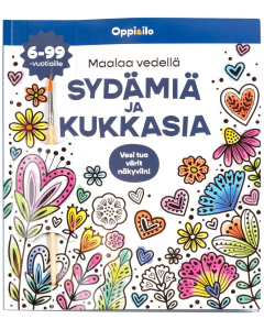 Maalaa vedellä SYDÄMIÄ JA KUKKASIA -puuhakirja 6-99 v