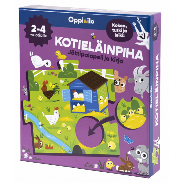 Kotieläinpiha-palapeli ja kirja 2-4 v