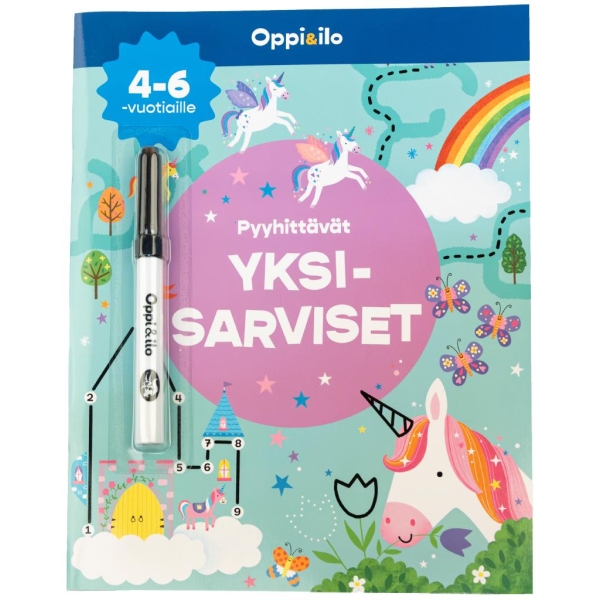 Pyyhittävät Yksisarviset -puuhakirja 4-6 v